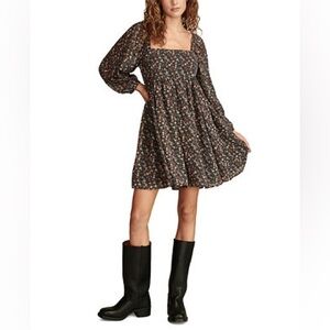 Lucky Brand Black Floral Long Sleeve Dress